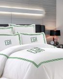 Personalized Monogram 400 Thread Count white 100% Cotton Sateen Hotel Stitch Duvet Cover set in Triple Embroidery Border