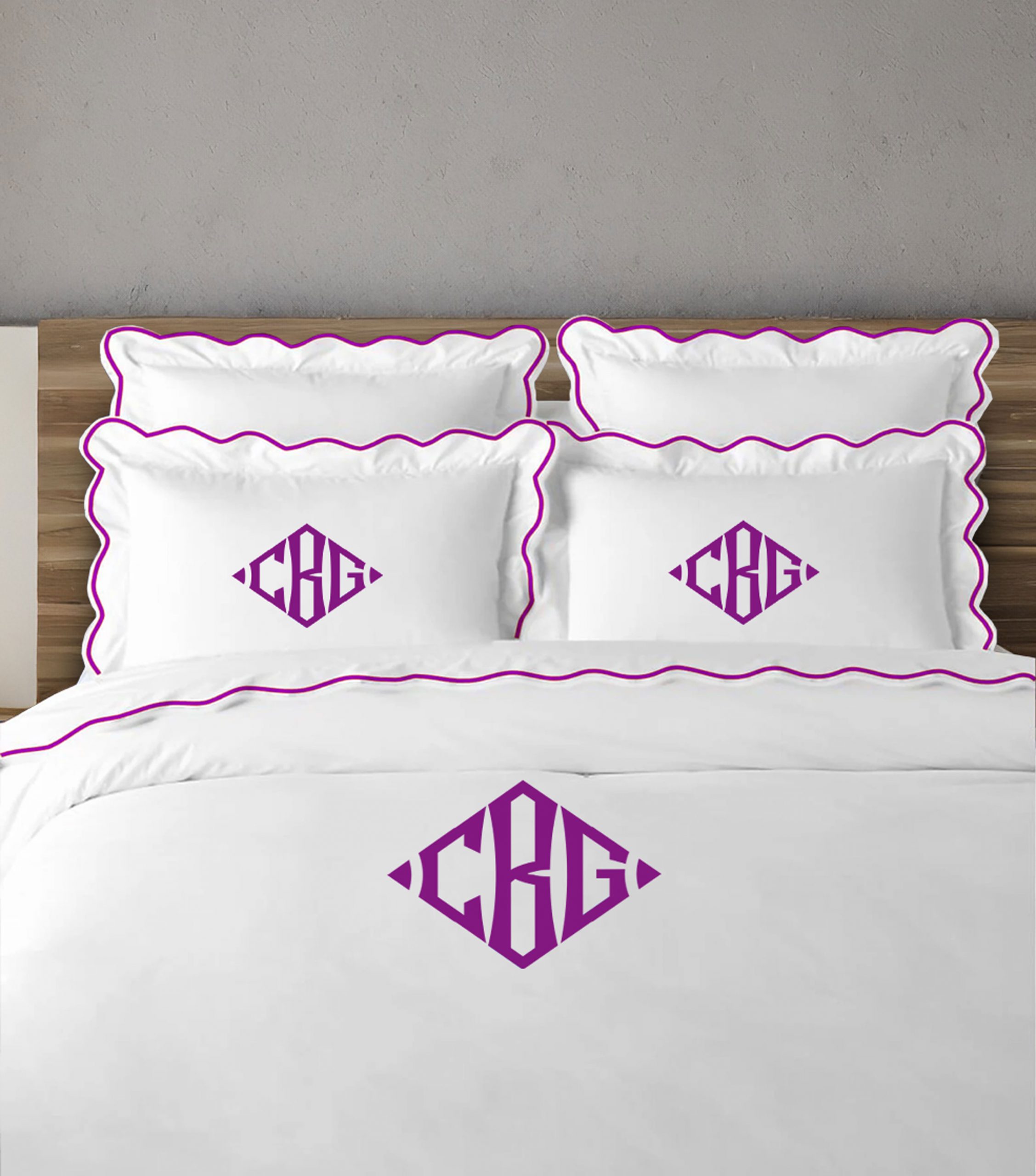 Personalized Monogram 400 Thread Count white 100% Cotton Sateen Hotel Stitch scalloped Embroidery Duvet Cover set - Image 8