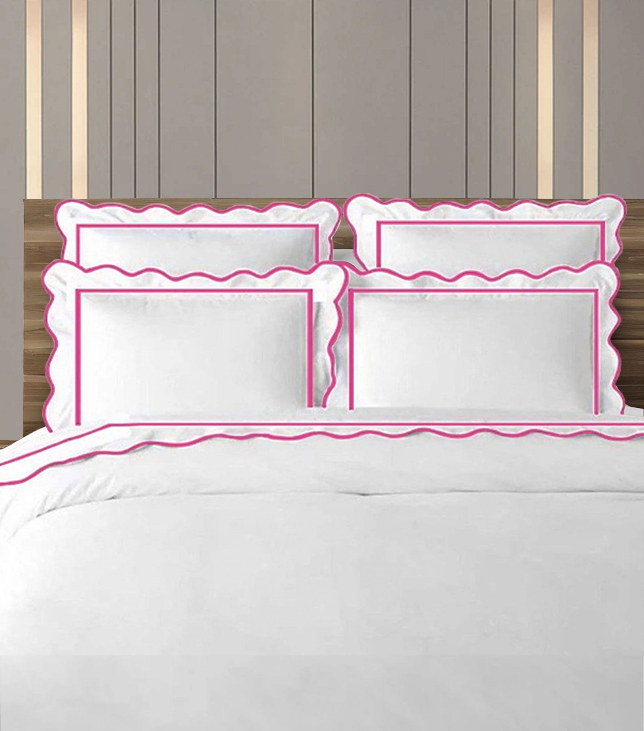 Scalloped and Border Embroidery duvet cover -400 Thread Count 100%White Cotton Sateen Hotel Stitch Duvet Cover Set - Image 5