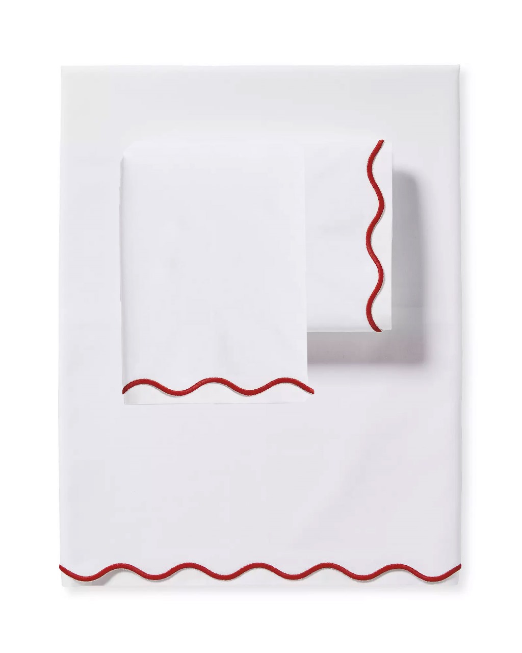 400 Thread Count White Cotton Sateen Hotel Stitch Scalloped Embroidery Border 4 Piece Sheet Set
