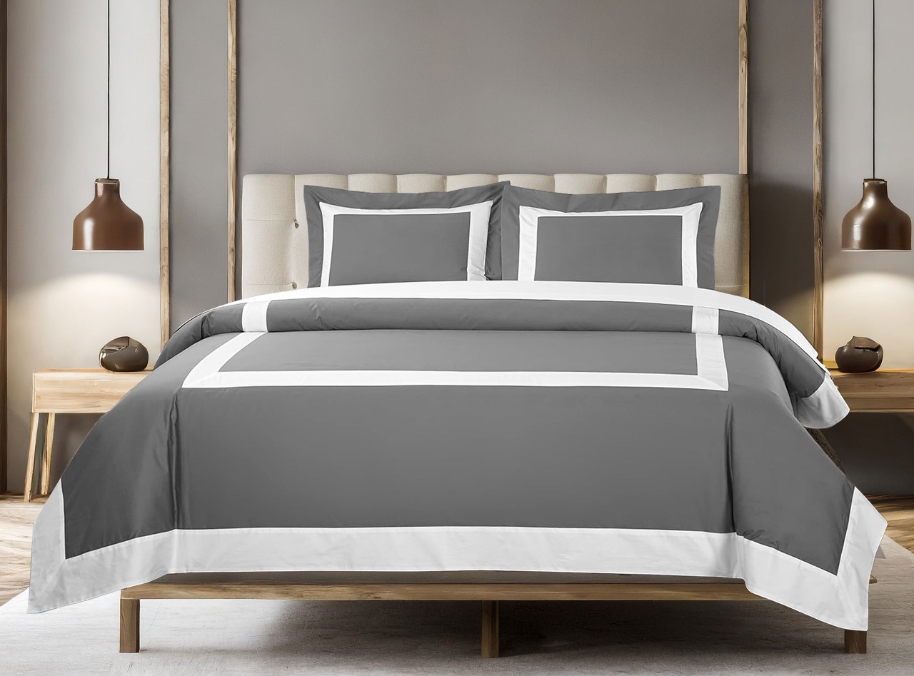 400 Thread Count 100% Cotton Sateen Hotel Stitch Border Frame duvet cover set - Image 4