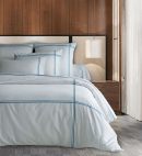 400 Thread Count White Cotton Sateen Hotel Stitch Duvet Cover Set in Double Embroidery Border 1 Duvet Cover and 2 Pillow Sham Cover