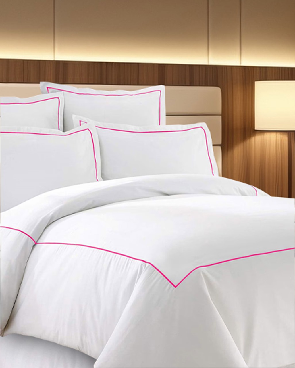 400 Thread Count White Cotton Sateen Hotel Stitch Duvet Cover Set in Single Embroidery Border 1 Duvet Cover and 2 Pillow Sham Cover - Image 3