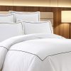 400 Thread Count White Cotton Sateen Hotel Stitch Duvet Cover Set in Single Embroidery Border 1 Duvet Cover and 2 Pillow Sham Cover - Image 5