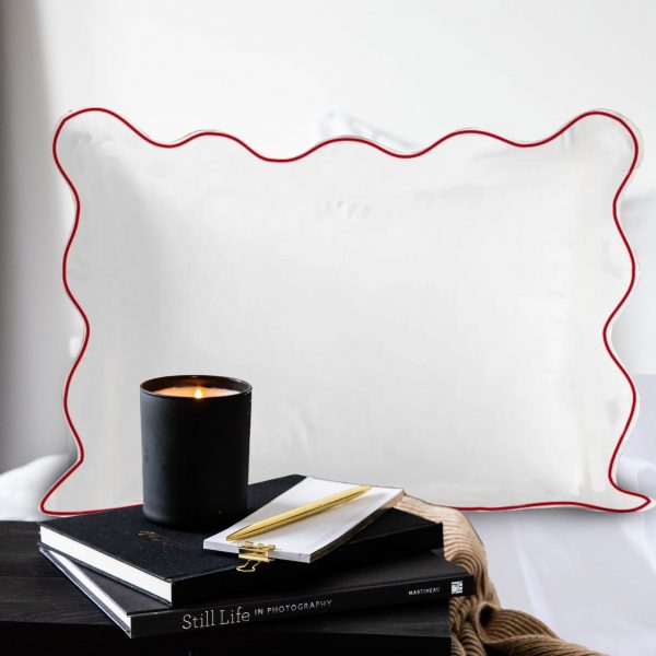 400 Thread Count Cotton Sateen Hotel Stitch Scalloped Embroidery Border Pillow Sham (Set of 2)