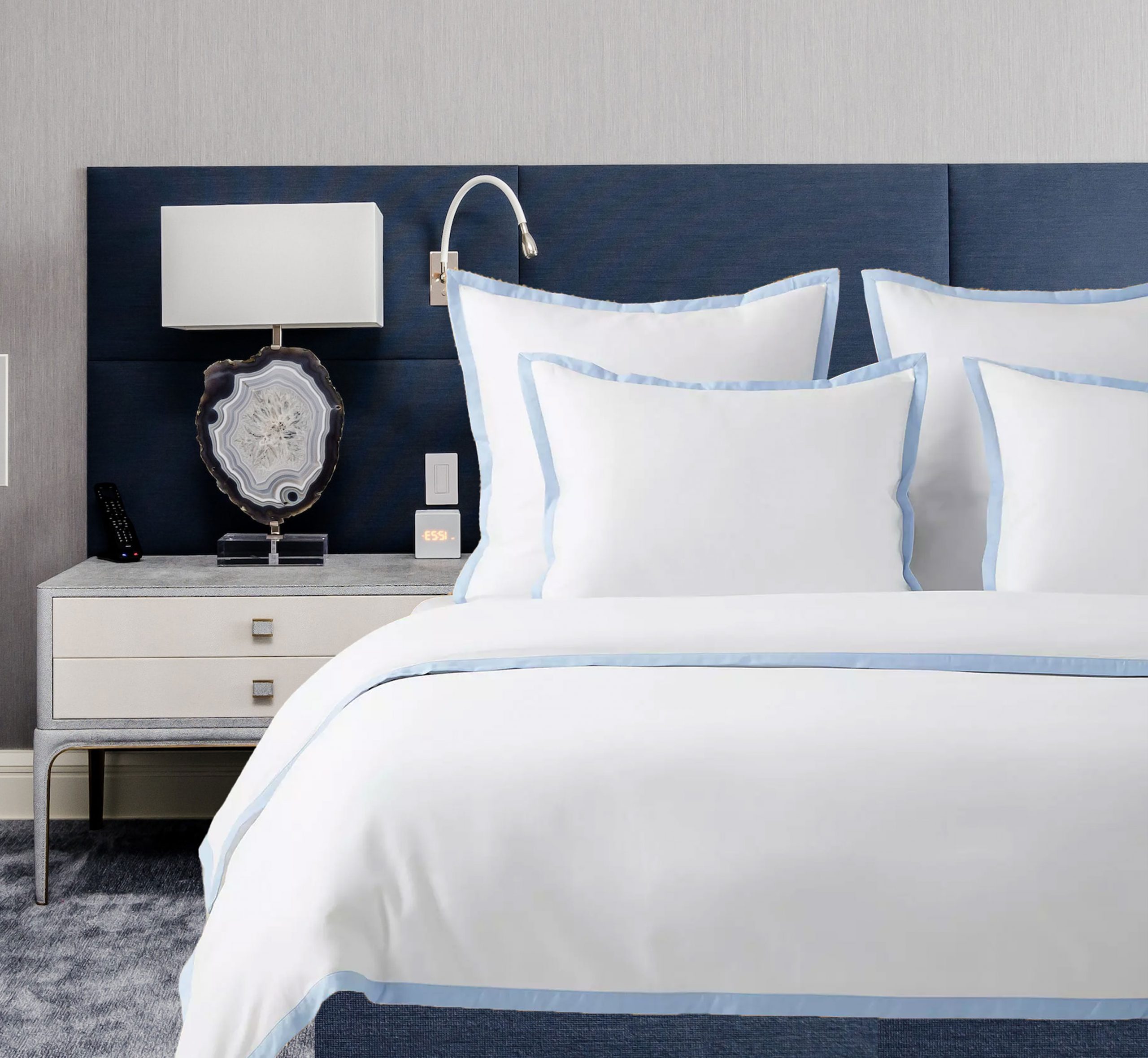 400 Thread Count white 100% Cotton Sateen Hotel Stitch Edge Border Frame Duvet cover set - Image 5