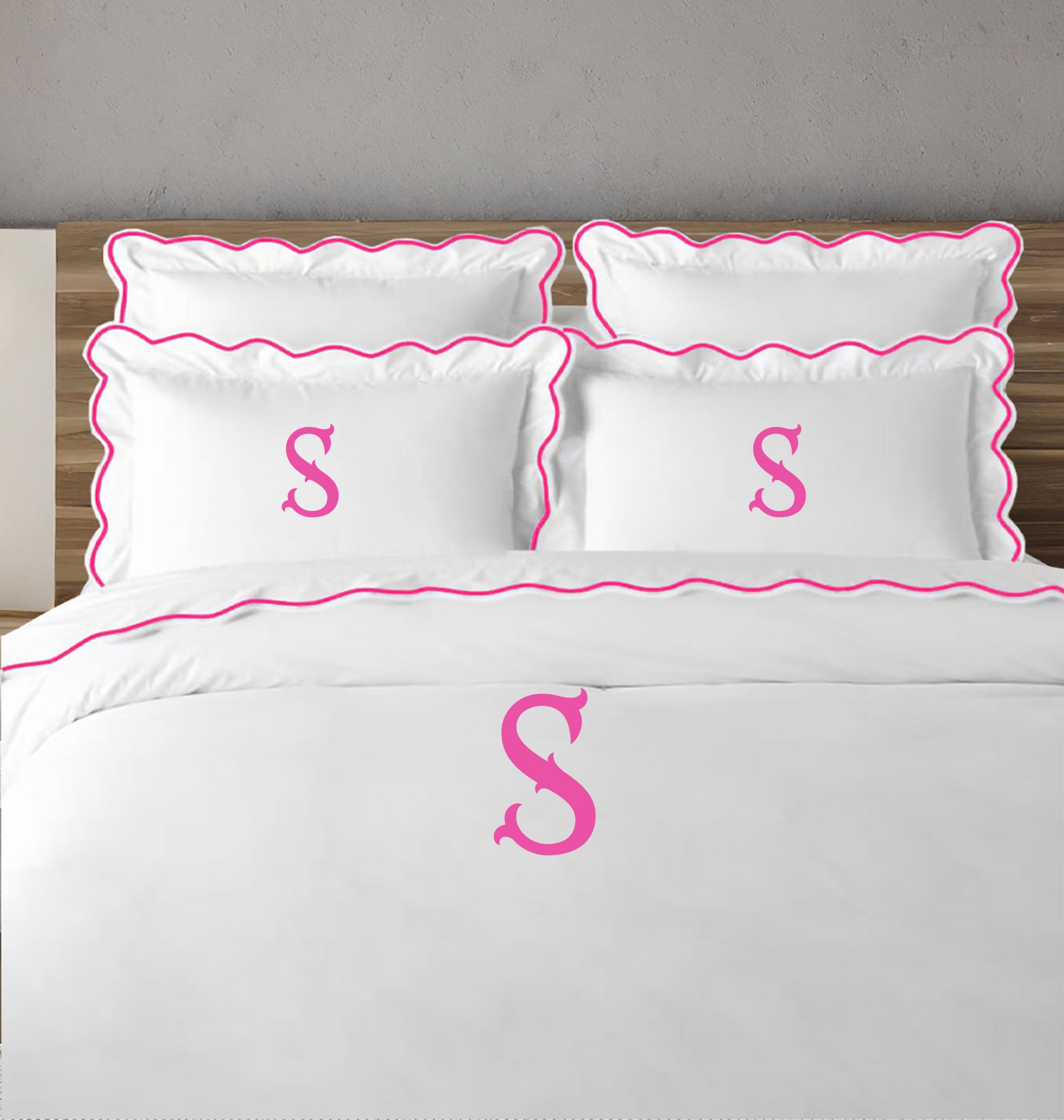 Personalized Monogram 400 Thread Count white 100% Cotton Sateen Hotel Stitch scalloped Embroidery Duvet Cover set - Image 3