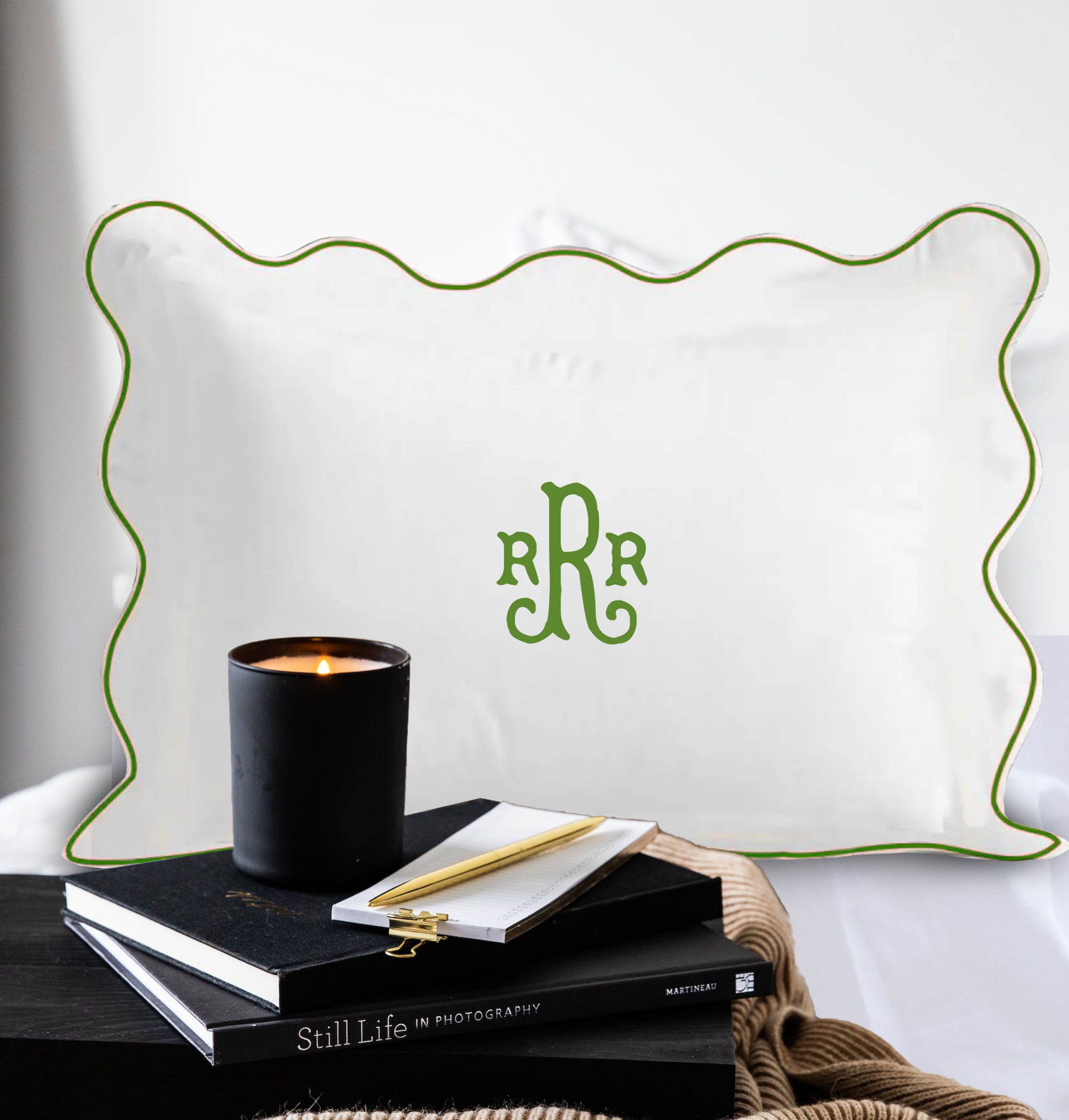 Personalized Monogrammed Pillow Sham with Scalloped embroidery