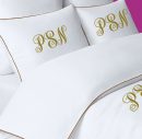 Personalized Monogram 400 Thread Count White 100% Cotton Sateen Hotel Stitch Edge embroidery border Duvet Cover set