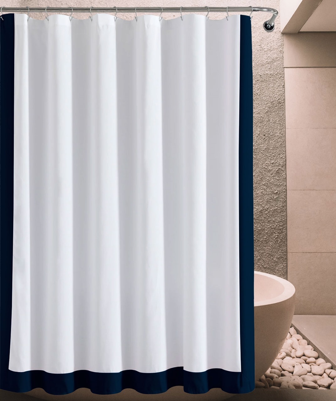 400 Thread Count White 100% Cotton Sateen Border Frame Shower Curtain - Image 3